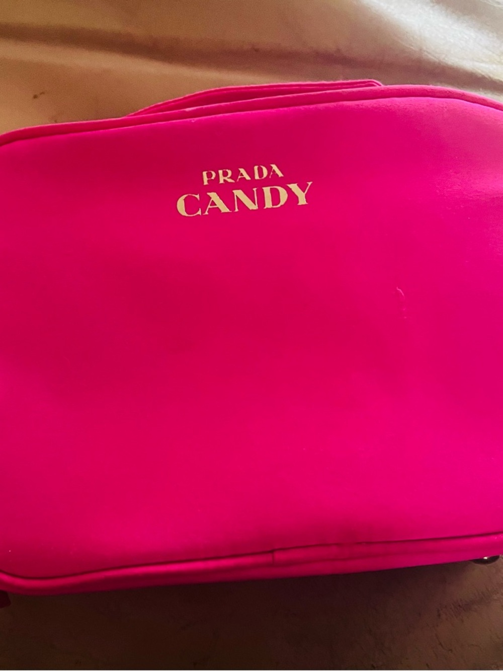 Prada Candy Bright Pink Cosmetic Pouch with Gold Logo